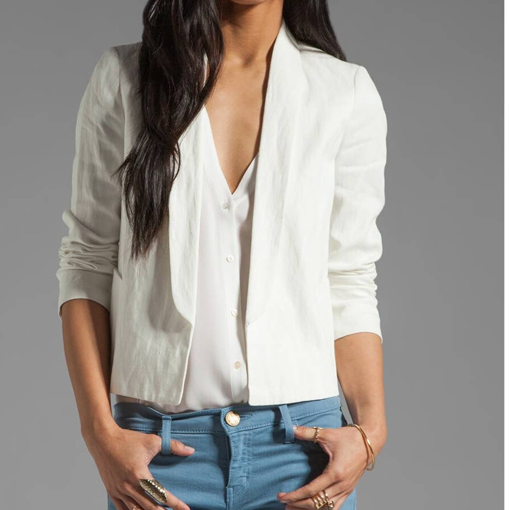 Vince Rustin Linen Tan Drape Front Blazer Blazer